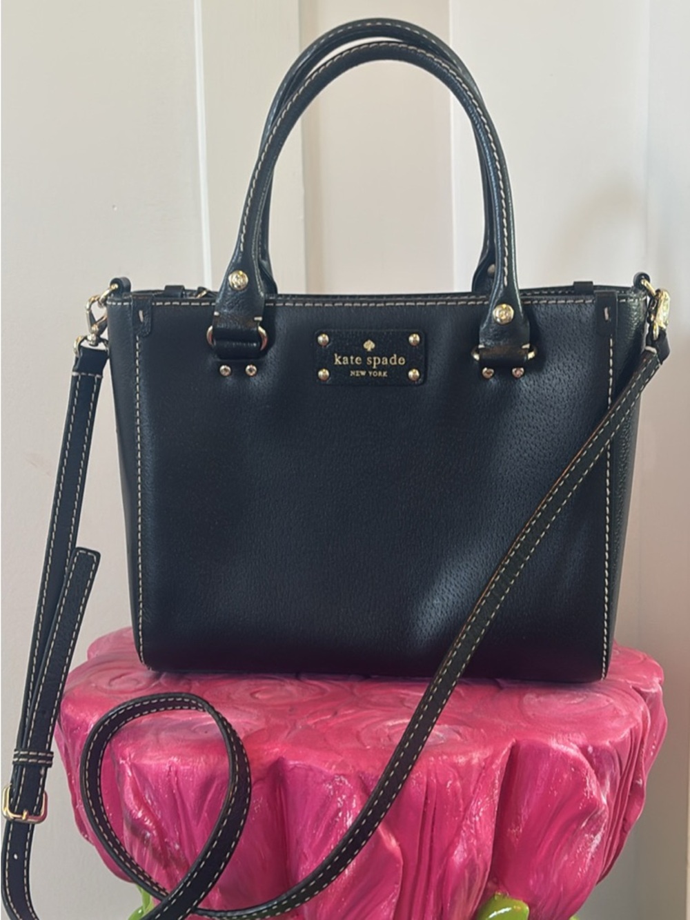 kate spade Black Leather Satchel with Gold Hardware